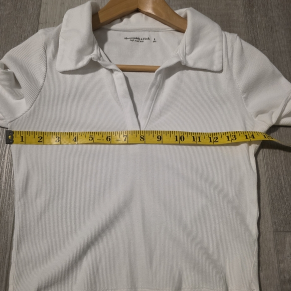 Abercrombie & Fitch Ribbed Polo Crop Top Long Sleeve White Size S - Picture 6 of 7